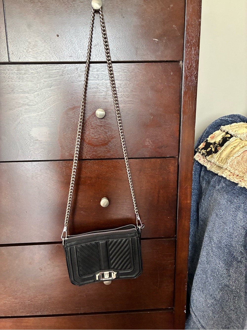 Rebecca Minkoff Black Quilted Crossbody with Silver Chain